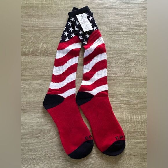 NWT … EPIC SPORTS “Size: L” Red … White & Blue Knee High Socks - Picture 3 of 6